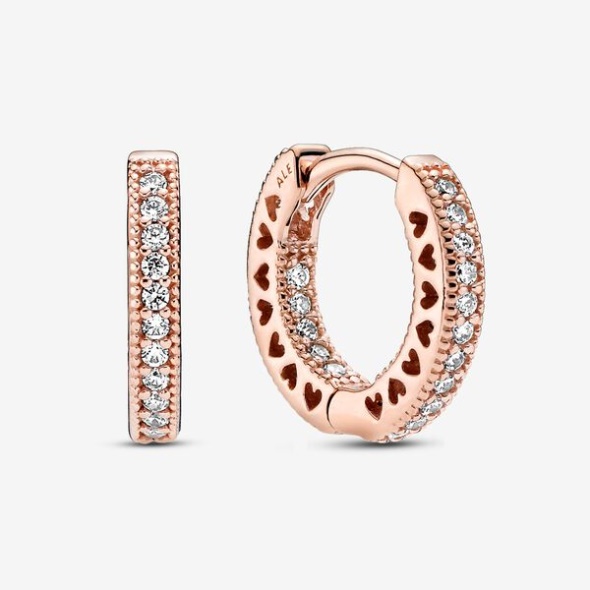 Pave Heart Hoop Earrings Pandora Australia Rose Gold Plated